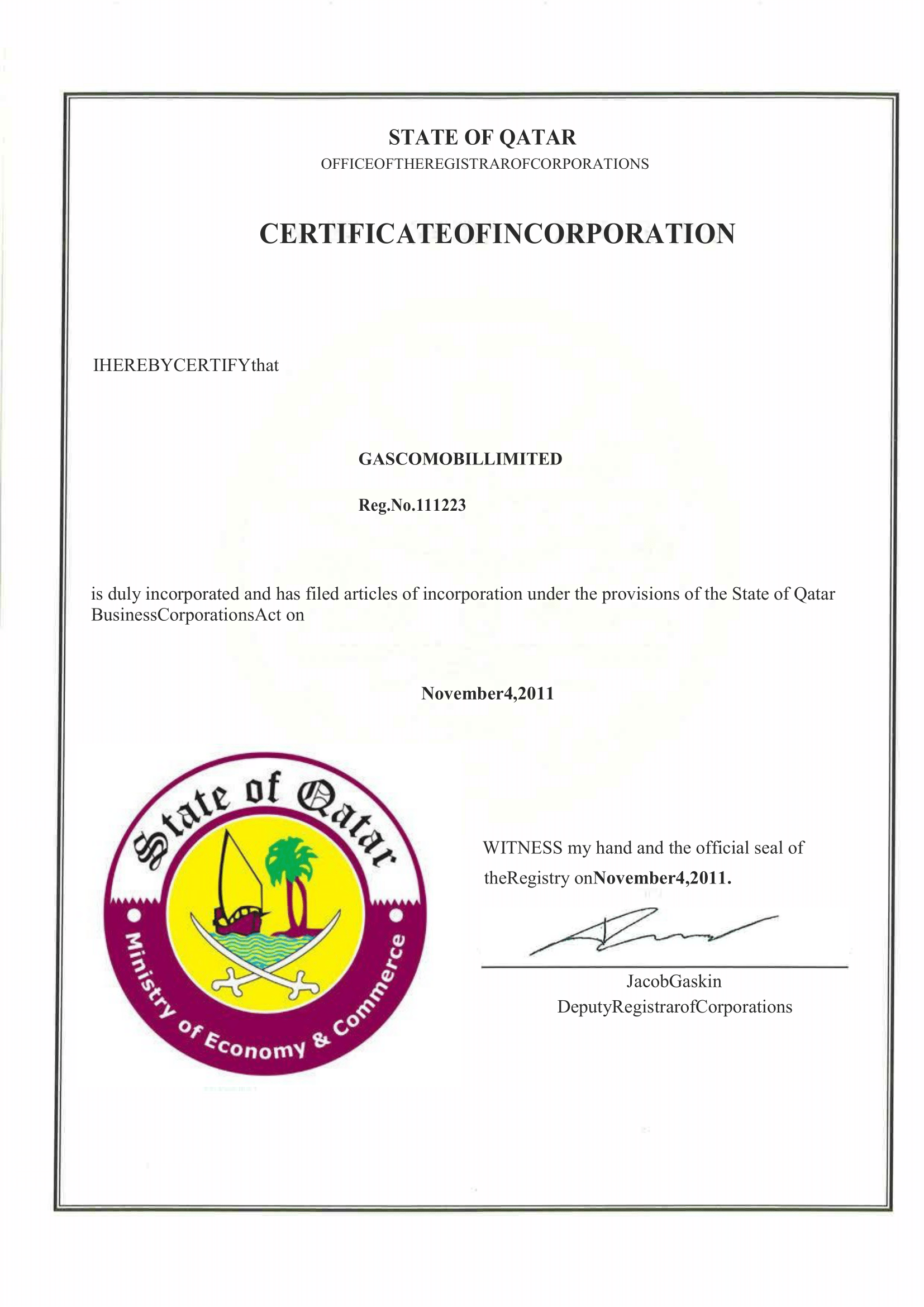 certificate